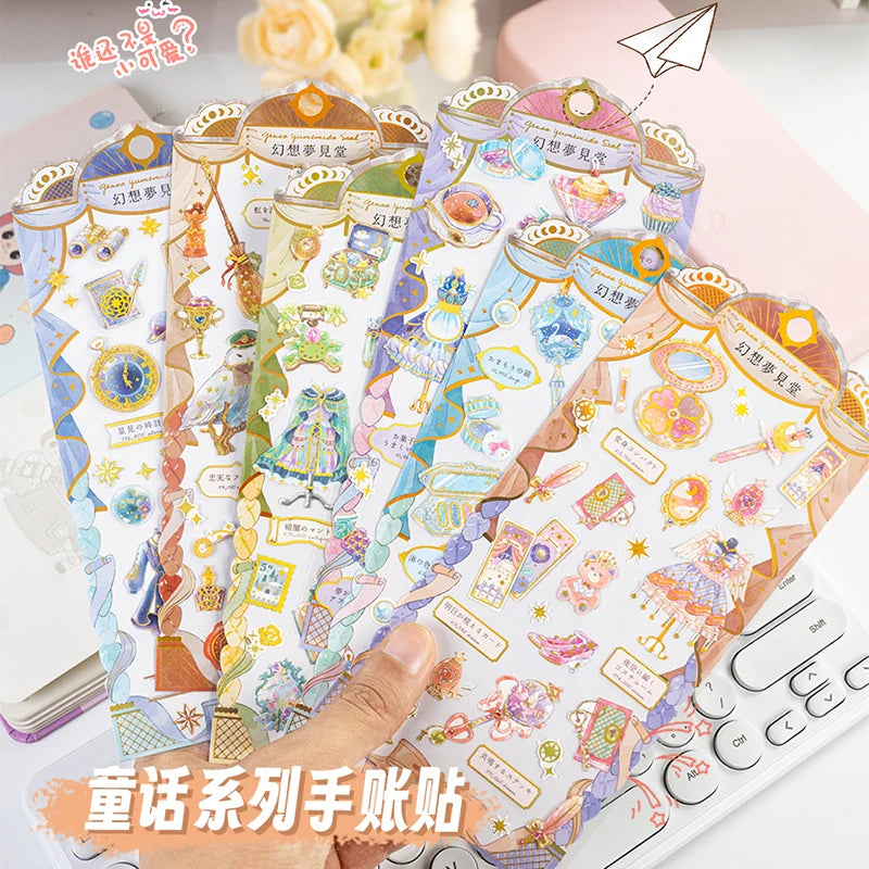 autocollants fantaisie kawaii personnages bijoux stylo livre fleurs artificielles illustratifs opaques multicolores