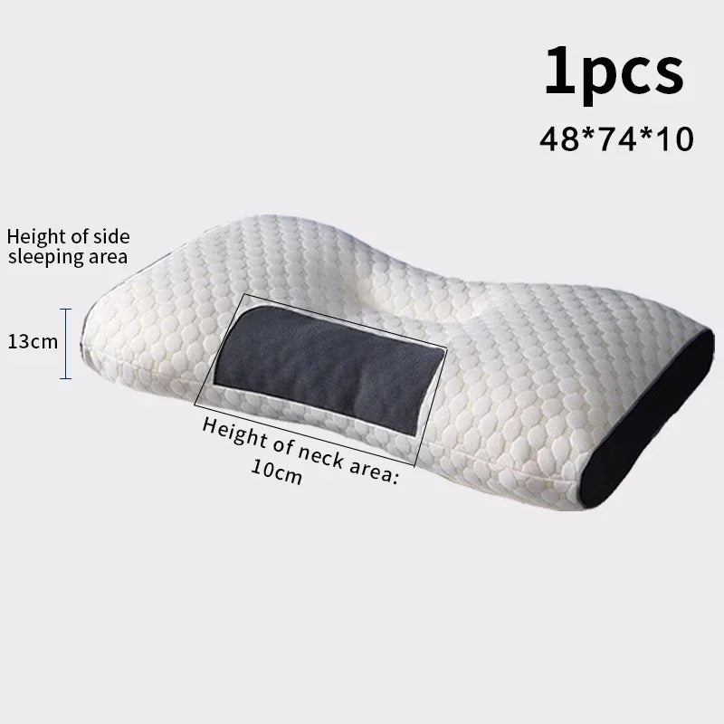 coussin massage cou beige gris texture quadrillée ergonomique mémoire forme rectangulaire usage maison lit