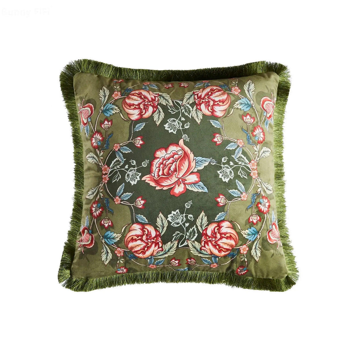coussin vintage floral rose feuille bleue polyester coton 30x50 45x45 50x50 décoratif chaise canapé