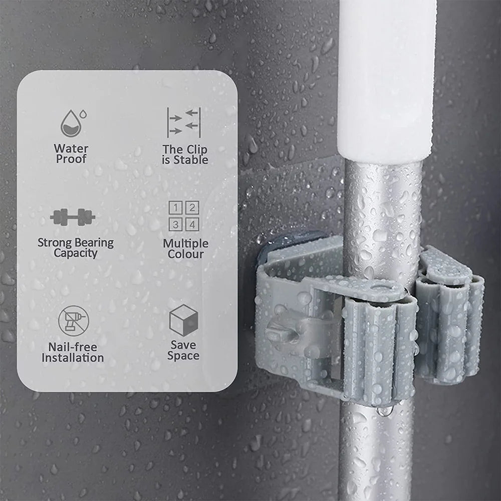 support mural transparent balais couteaux adhésif moderne pratique clips outils maison salle bains