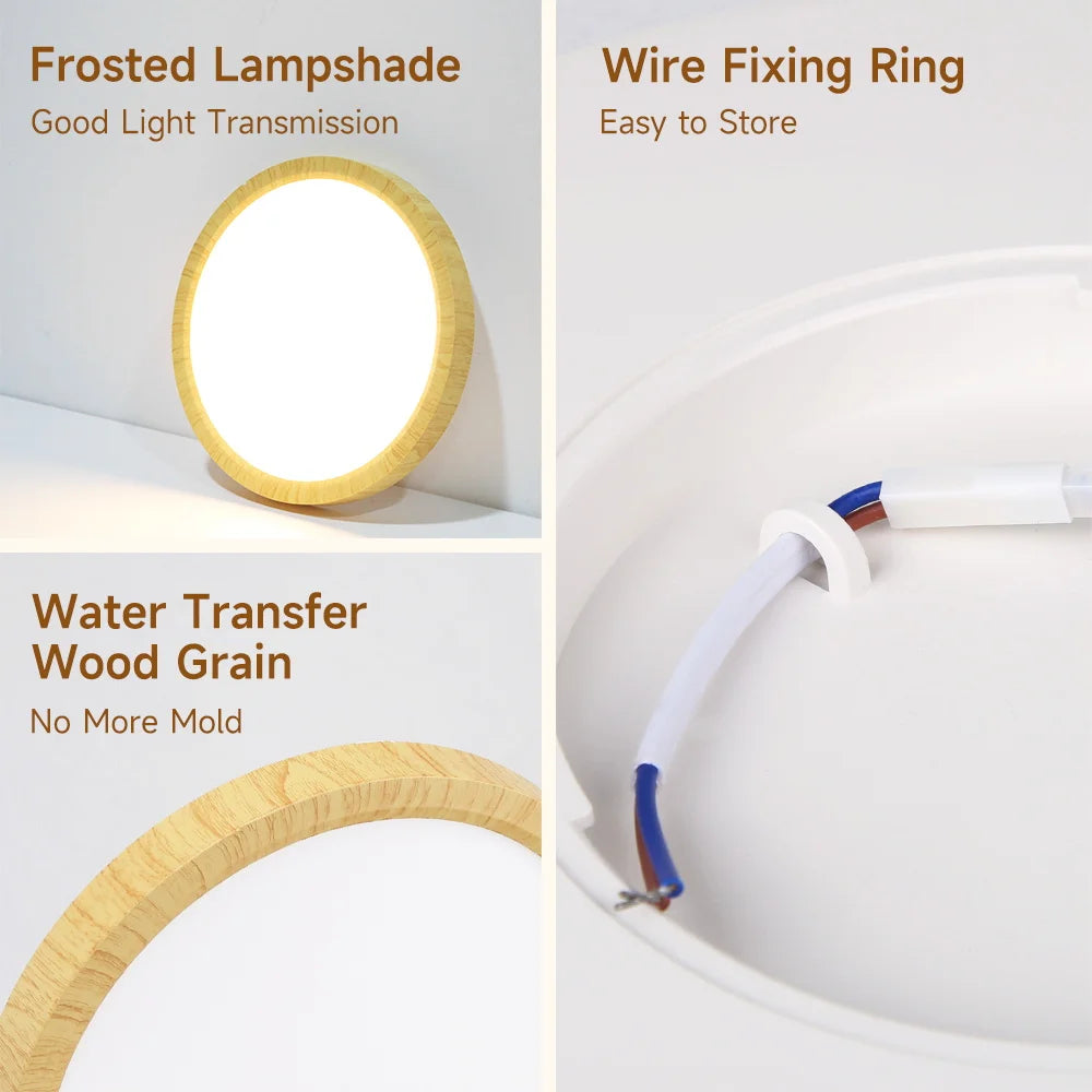 lampe moderne bois naturel grain blanc commande tactile 220V LED