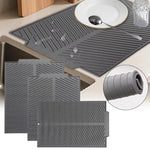 tapis silicone gris moderne rayures diagonales cuisine antidérapant respectueux environnement filtration eau protection vaisselle