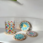 coasters rotin multicolore mosaïque floral antichoc table moderne respectueux environnement thermal insulation
