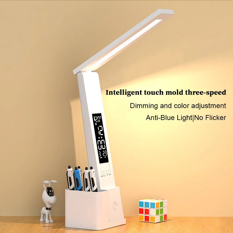 lampe led rechargeable blanc moderne sans ombre interrupteur tactile horloge veilleuse étude