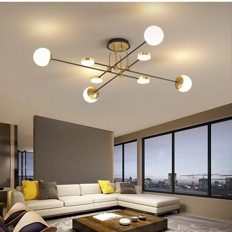 lumière suspendue moderne or noir télécommande led sources lumineuses minimaliste ornement chambre salon