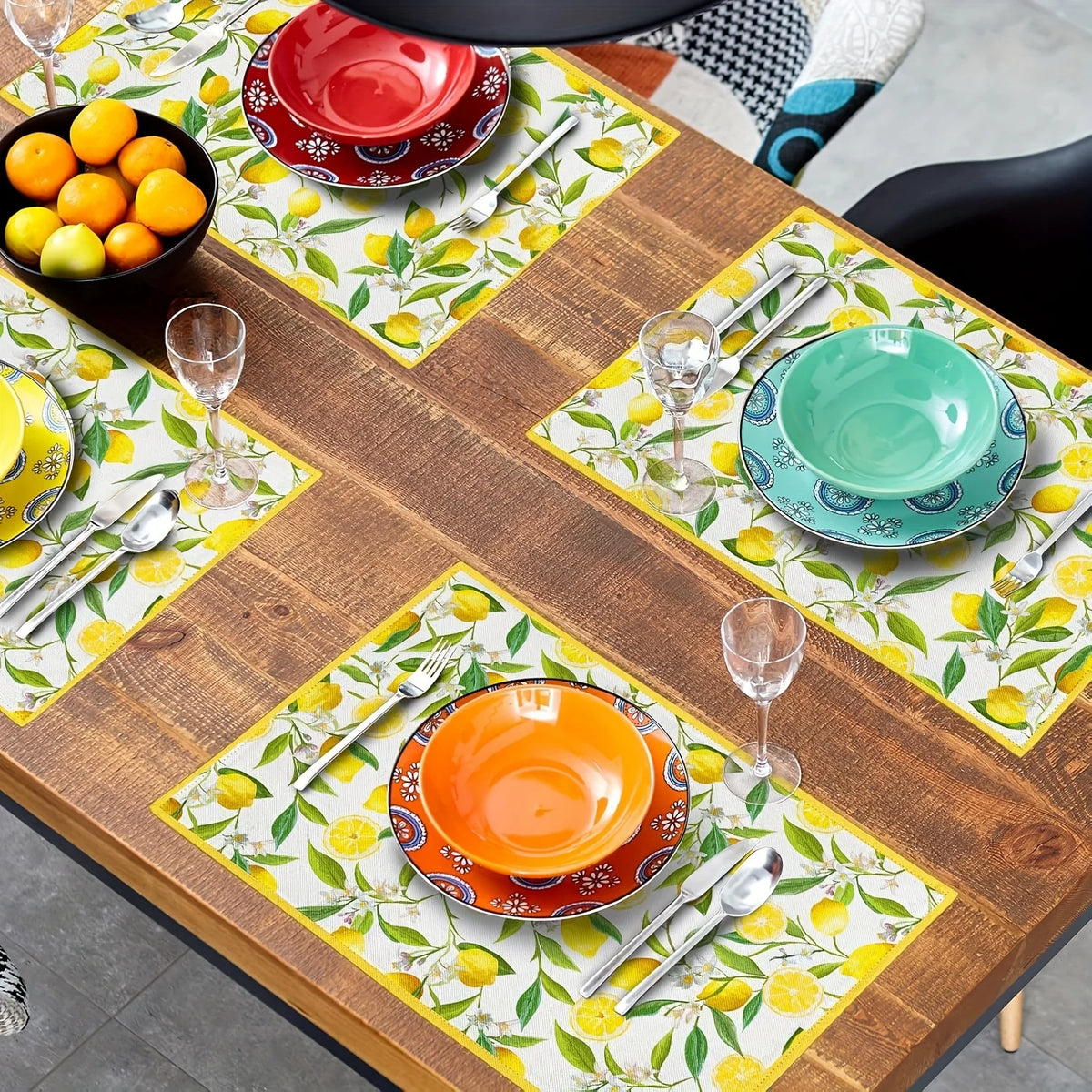 serviettes table motif citron blanc jaune vert modernes fêtes maison