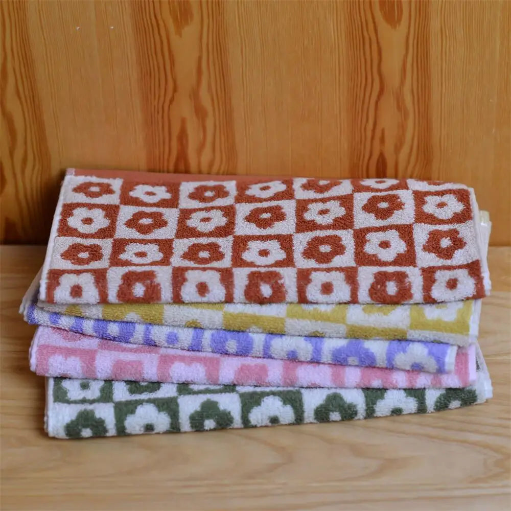 serviettes coton fleurées carreaux absorbantes adultes enfants moderne minimaliste vert rose marron jaune violet