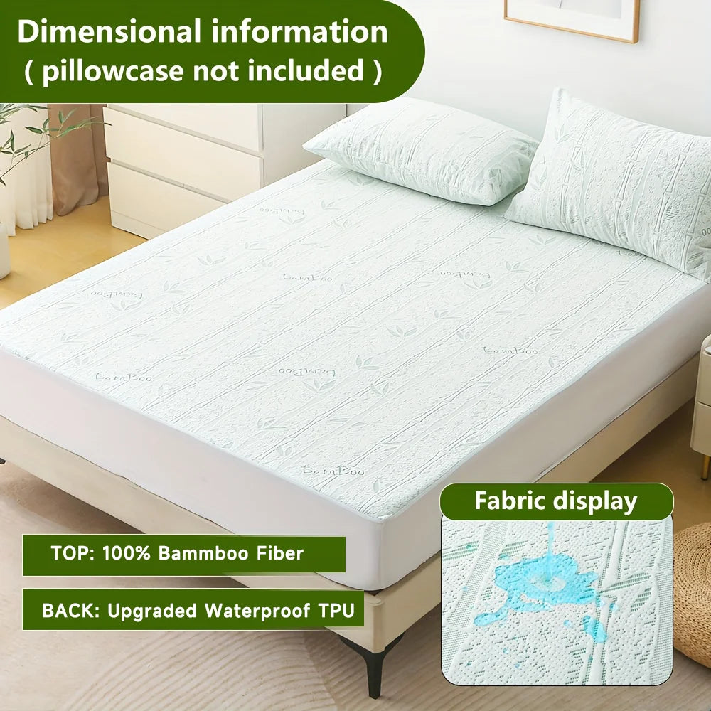 housse matelas fibre bambou respirante blanche verte lit adulte coton doux naturel