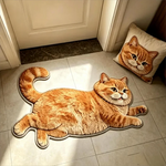 tapis décoratif moelleux forme chat allongé noir blanc gris beige salon chambre entrée maison