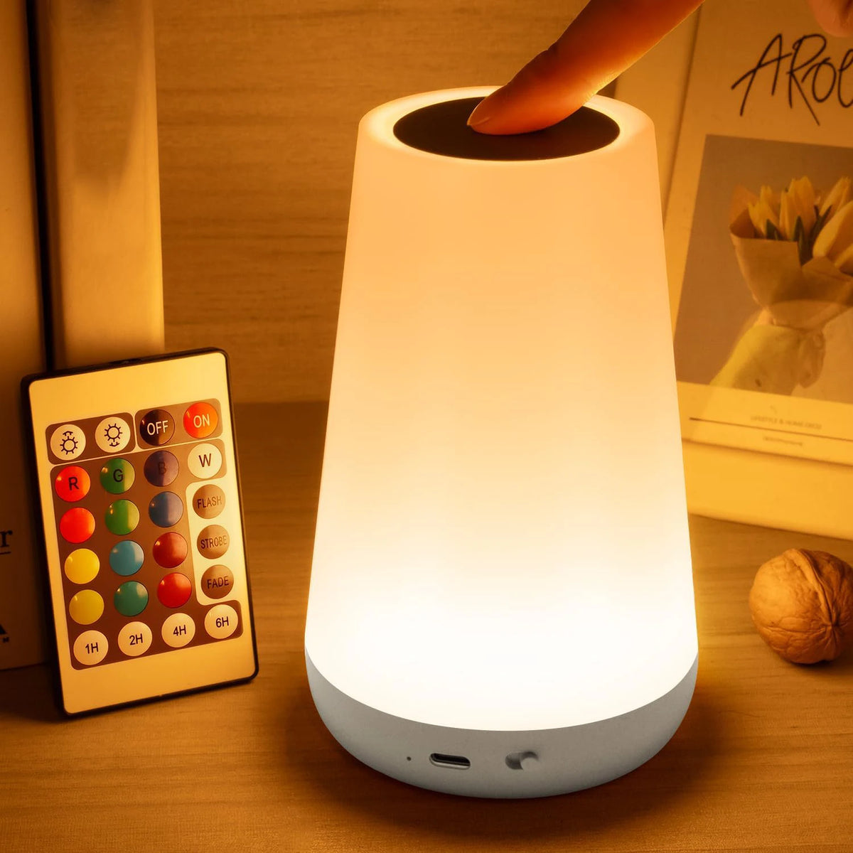 lampe tactile contemporaine rechargeable usb blanc flux lumineux 60 led rond lisse