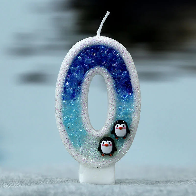 bougies chiffre glitter penguins blanc bleu noir décoratives animaux adhésives relief thèmes