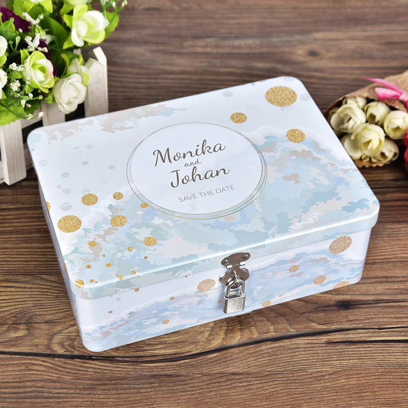 boîte bijoux métal fleurs bleu cadenas personnalisation vintage respectueuse environnement