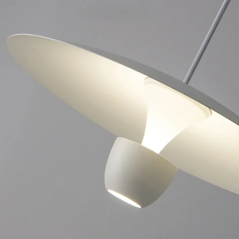 luminaire suspendu moderne minimaliste noir blanc abat jour disque élément décoratif câble fixation flux