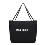 sac main toile réutilisable polyvalent lettre DELIGHT blanc jaune vert violet poche téléphone