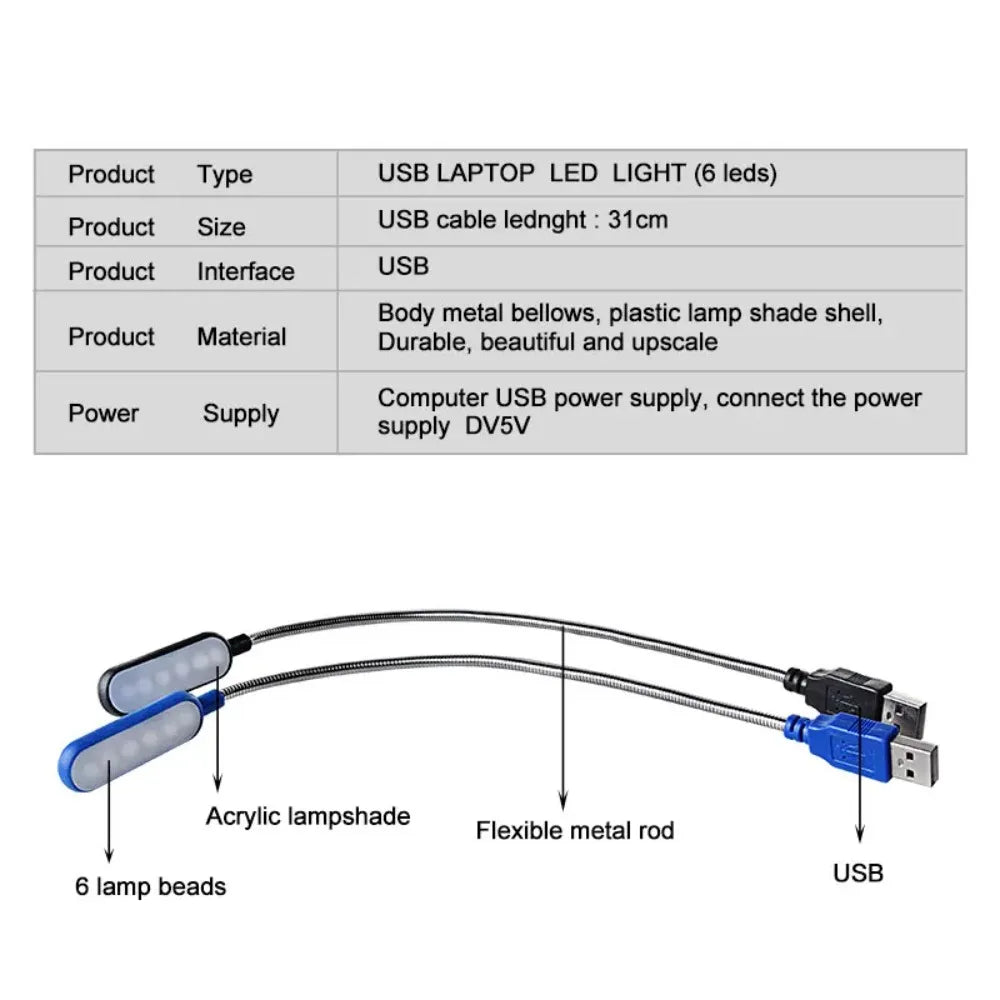 lampe led portable usb rechargeable blanc bleu moderne compact six leds cable