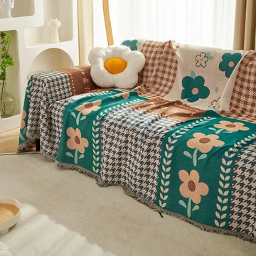 couverture canapé moderne motif floral animaux beige vert orange bleu oreillers décoratifs