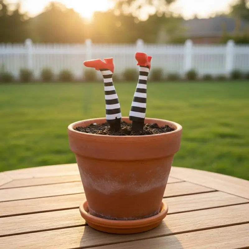 accessoires plantes jambes sorcière noir blanc rouge halloween decoration jardin humoristique