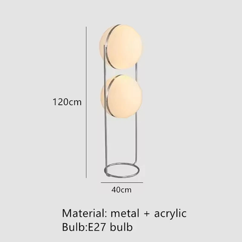 lampe sol moderne blanc chrome sphères translucides pied circulaire base circulaire