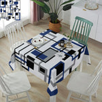 nappe table moderne géométrique bleu noir blanc rectangle réutilisable polyester at dining