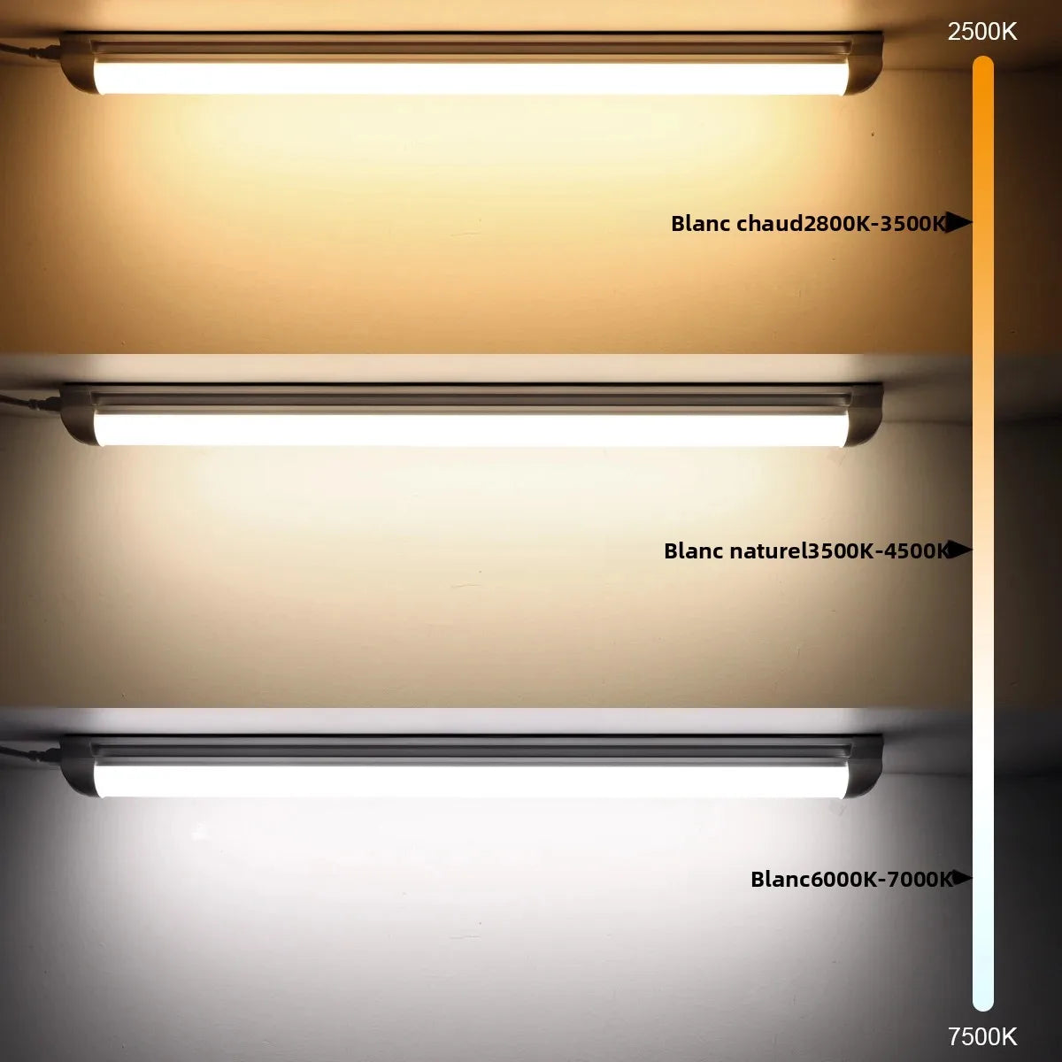 tube led blanc lisse ultra lumineux 50cm moderne clips inclusion connecteur fil blanc modernité