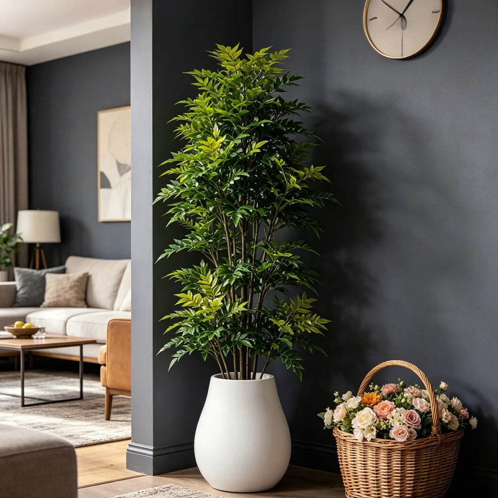plante artificielle arbuste feuilles vertes pot blancintérieur décoration vert ornement plastiqueextérieur nature