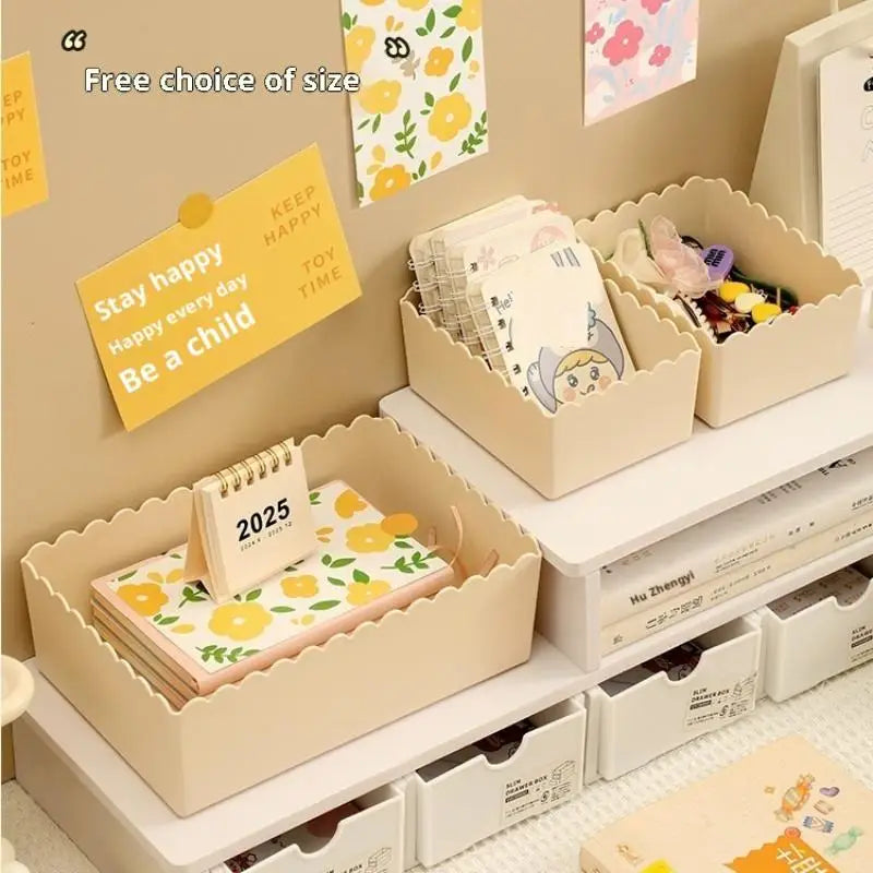 boîtes rangement moderne beige jaune opaques plastique lisses grande petite