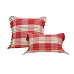 housses coussins carrées jacquard géométriques coton linge adhésives boho chic rouges blanches vertes maison