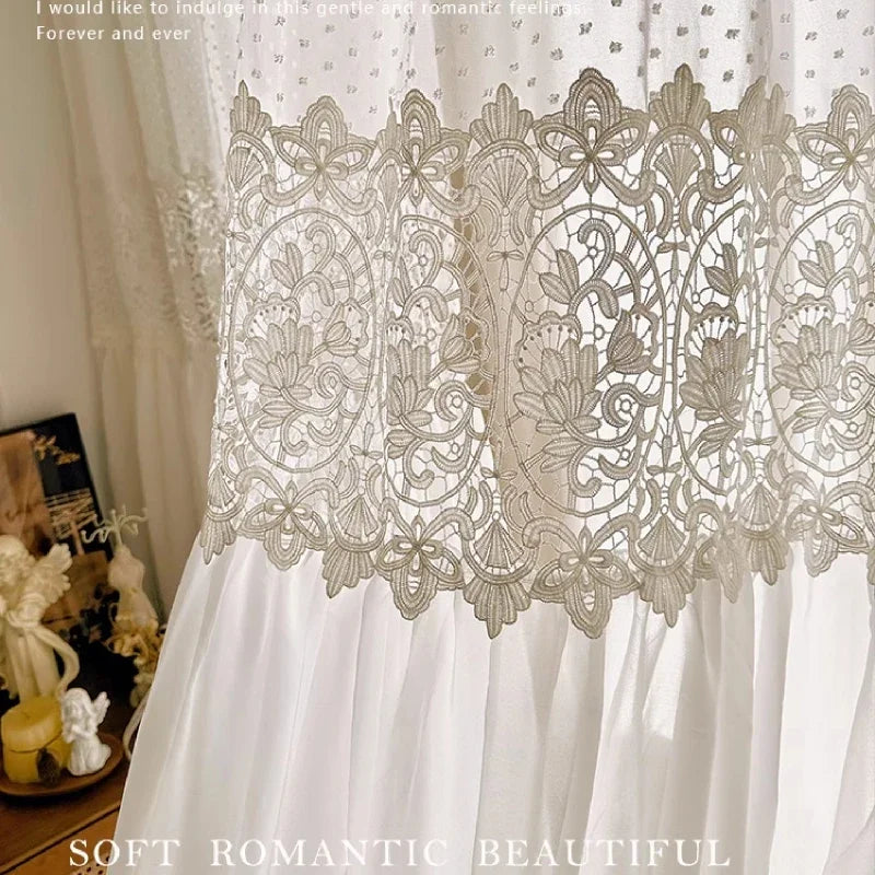 rideau dentelle blanc motif floral translucide moderne fenêtre salon chambre romantique voile