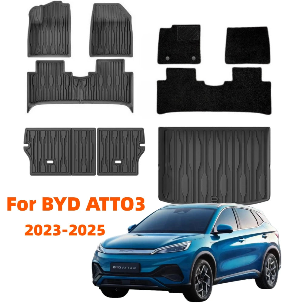 tapis sol voiture noir rayures horizontales moderne BYD ATTO3 tapis avant arrière coffre imperméable