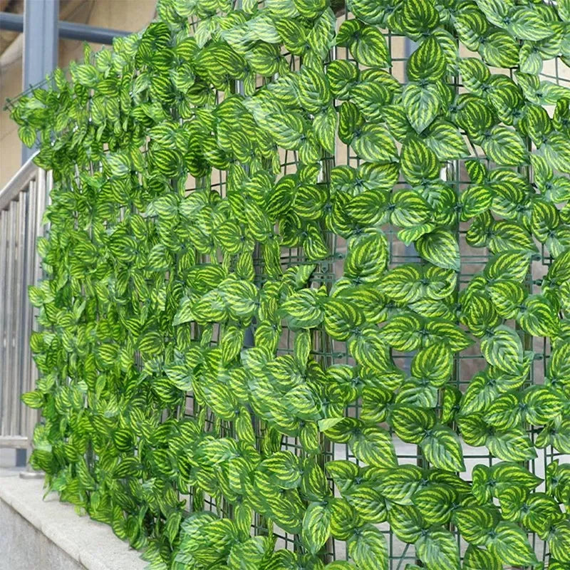 rideau végétal vert clair vert foncé feuilles artificielles clips fixation naturel extérieur jardin balcon