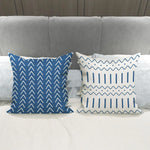 housse coussin polyester motif géométrique bleu marine blanc moderne
