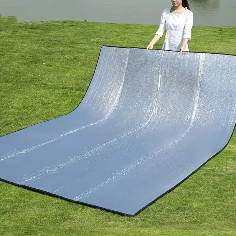tapis camping bleu clair gris mousse isolante aluminium foil moderne 200x150cm 200x200cm 240x240cm respectueux