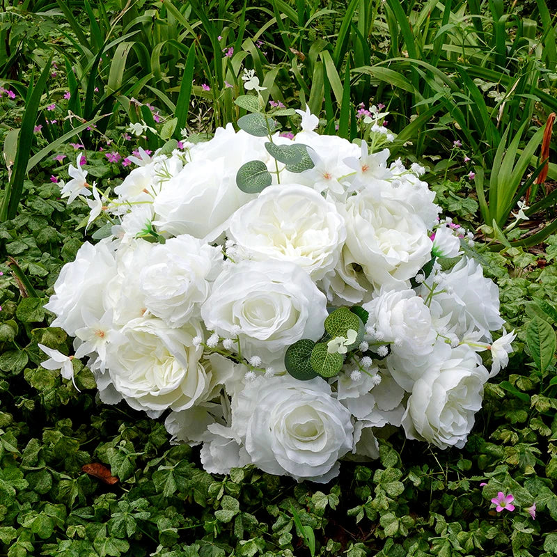 bouquet fleurs artificielles roses feuilles vertes blanc decoration moderne evenement mariage anniversaire