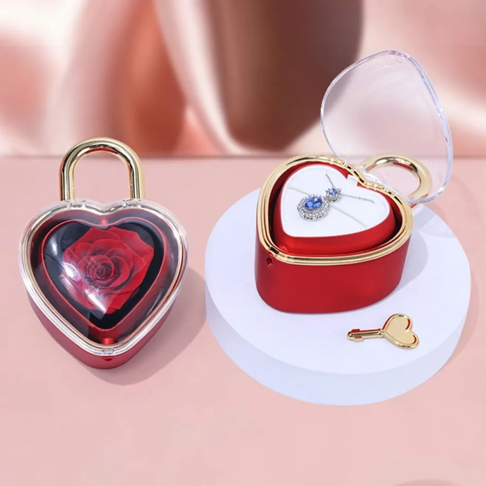 boîte bijoux forme cœur rouge doré contemporain élégant similicuir anneau clé coeur présentation sac