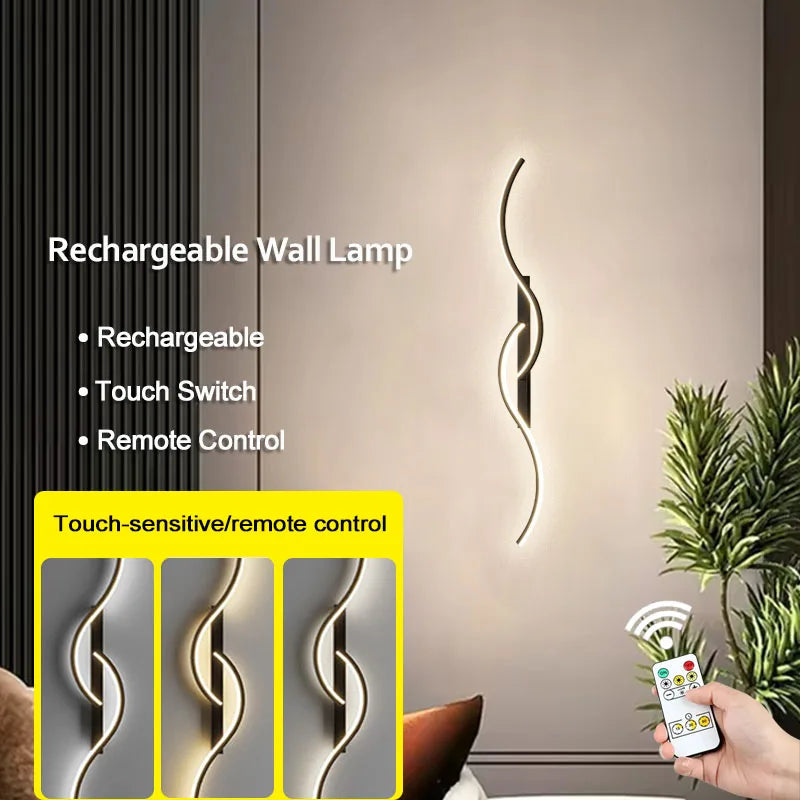 lampe murale rechargeable or noir ondulé éclairage moderne télécommande tactile