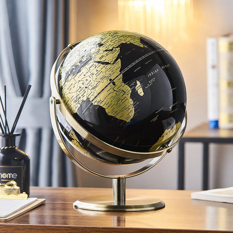 globe terrestre métal noir détaillé cartographie ornements éducation décoration classique fixations métal