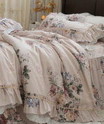 ensemble literie fleuri romantique 100 coton king size beige rose vert bleu