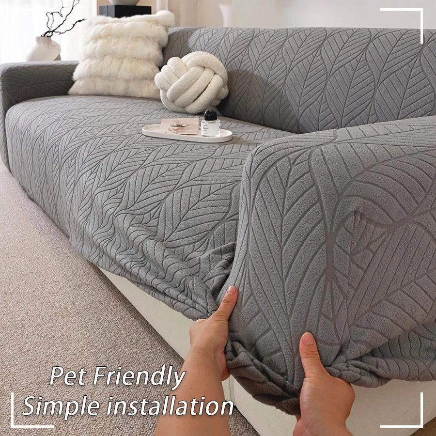 housse canapé élastique polyestère motif feuilles gris clair moderne extérieur accueil lavable machine