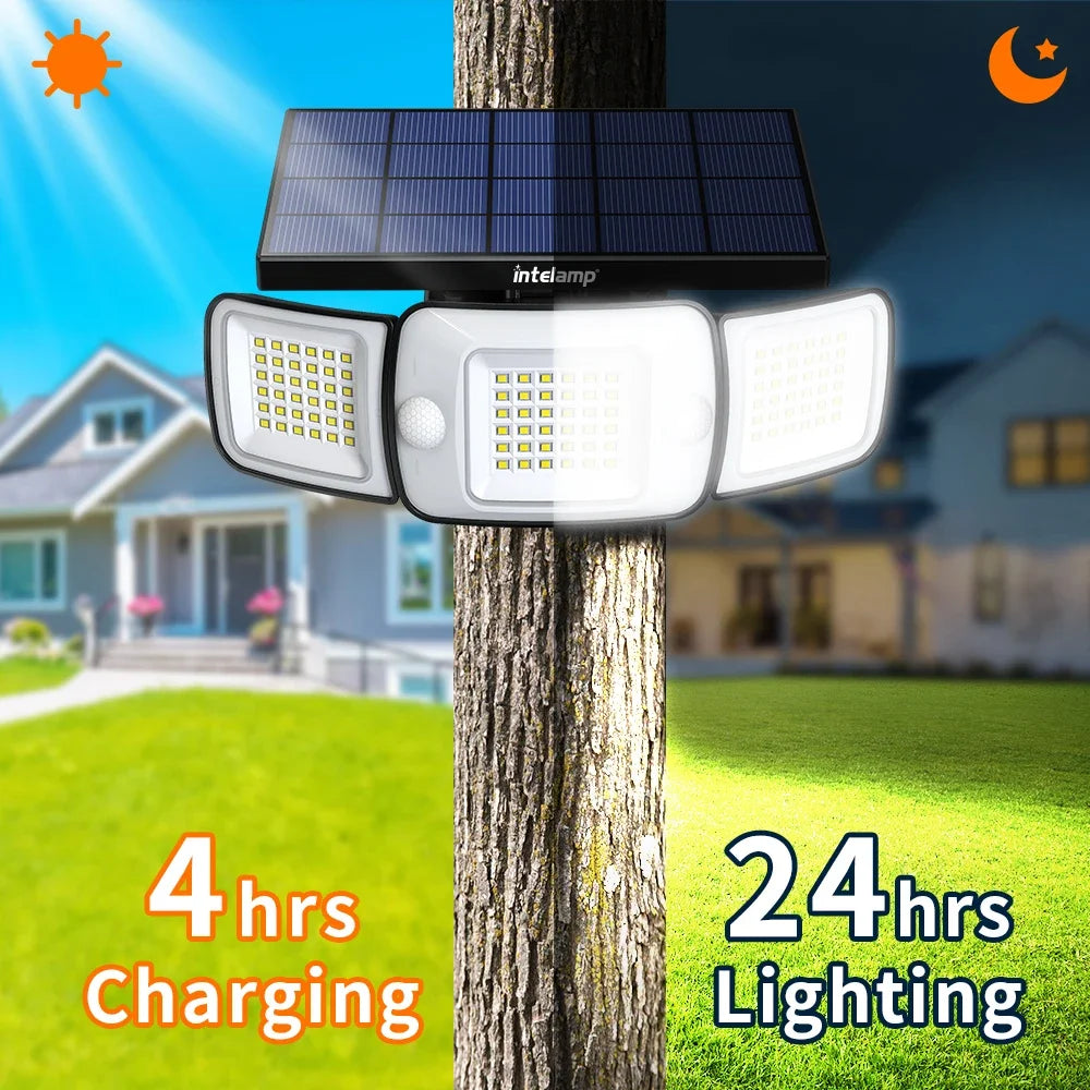 projecteur solaire extérieur moderne capteurs mouvement panneau solaire large angle ip65 led blanc noir
