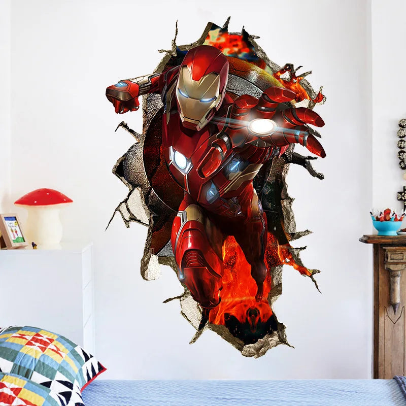 sticker mural 3d super héros hulk iron man captain america thor rouge bleu vert