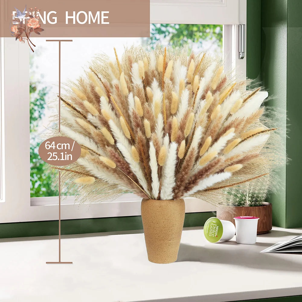 décoration maison bouquet dried flowers naturelles pampas beige rustique vase