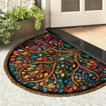 tapis demi circulaire moderne fleurs citrons entrée salon blanc bleu jaune vert noir