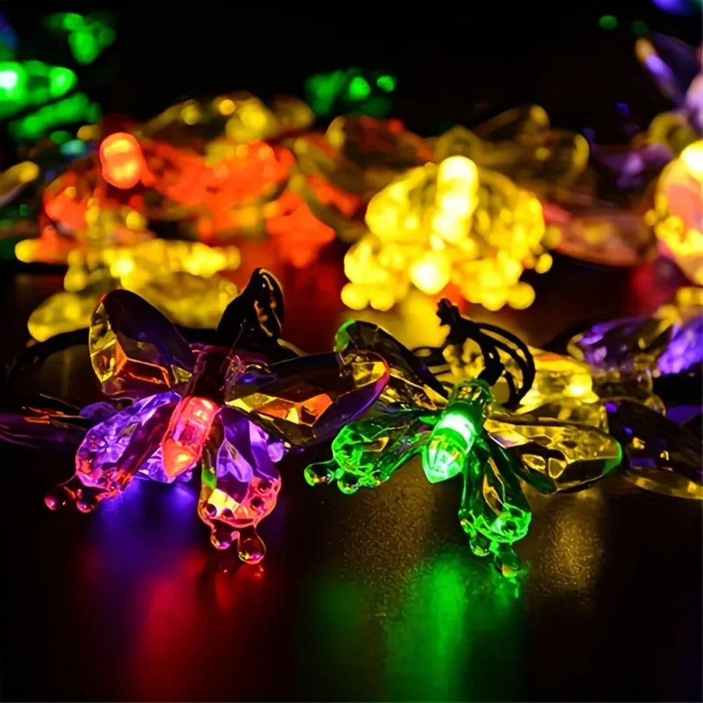guirlande lumineuse solaire papillons transparents jaunes vertes bleues modernes modes étanches chambre salon