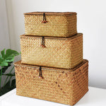 panier rangement bois tressé couvercle vêtements bohème rustique décor maison