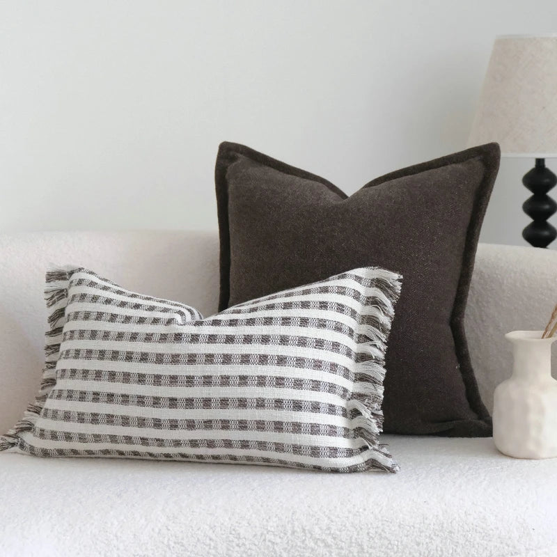 housse coussin carrée nordique carreaux gris blanc moderne adhésif polyester coton décoration intérieure voiture