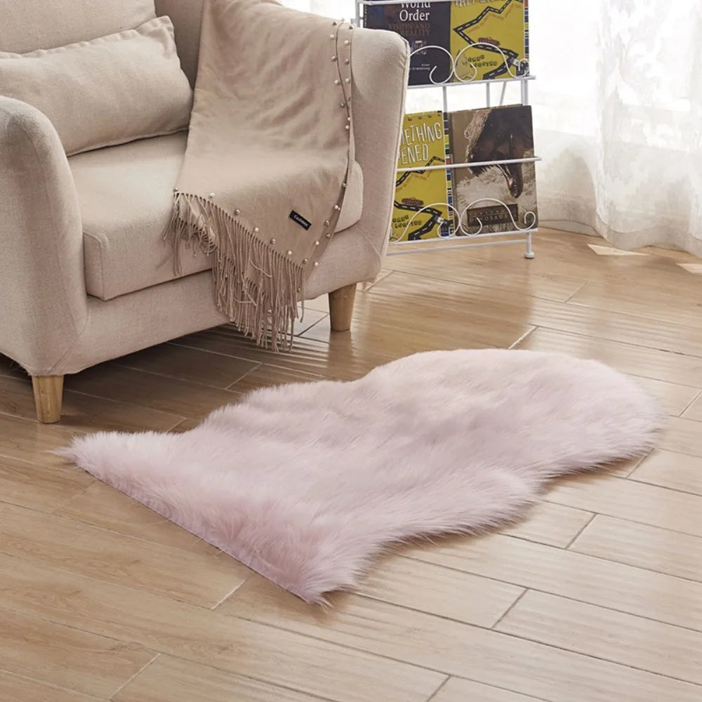 tapis blanc fourrure synthétique moderne polyester lavable vinyle sans BPA chambre maison