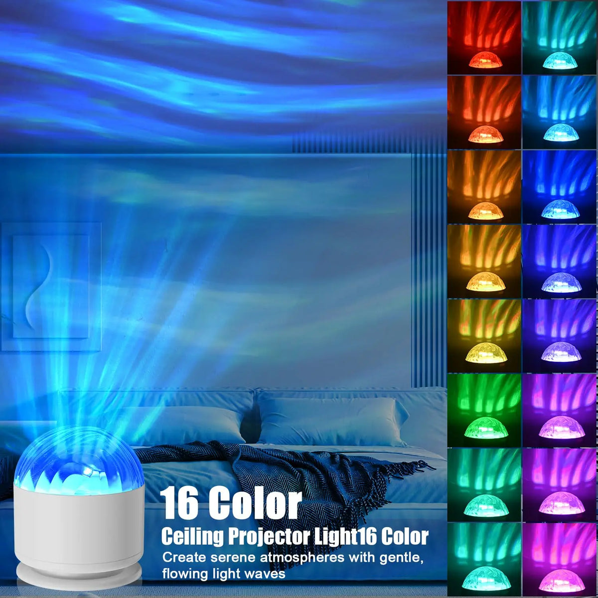 projecteur atmosphérique led blanc transparent moderne télécommande 16 couleurs rotation automatique chambre enfants fête
