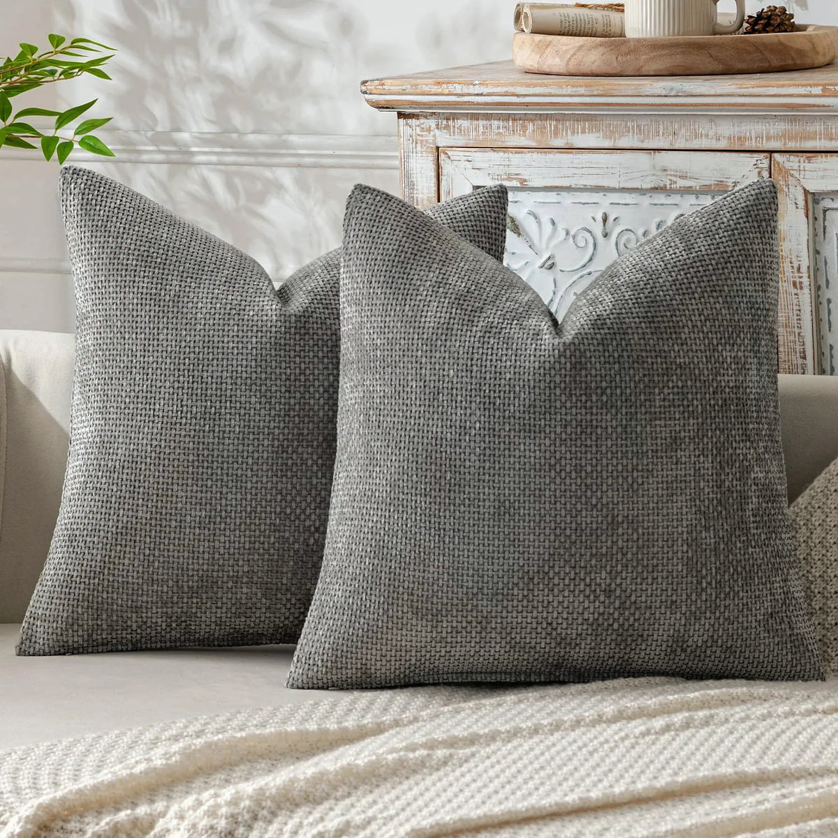 housse coussin nordique chenille solide couleur unie tissage grossier décoratif 45x45cm pièces moderne