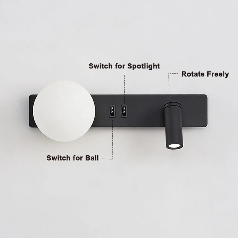 appliques murales led blanc noir moderne interrupteur boule lumineuse chambre coucherentrée