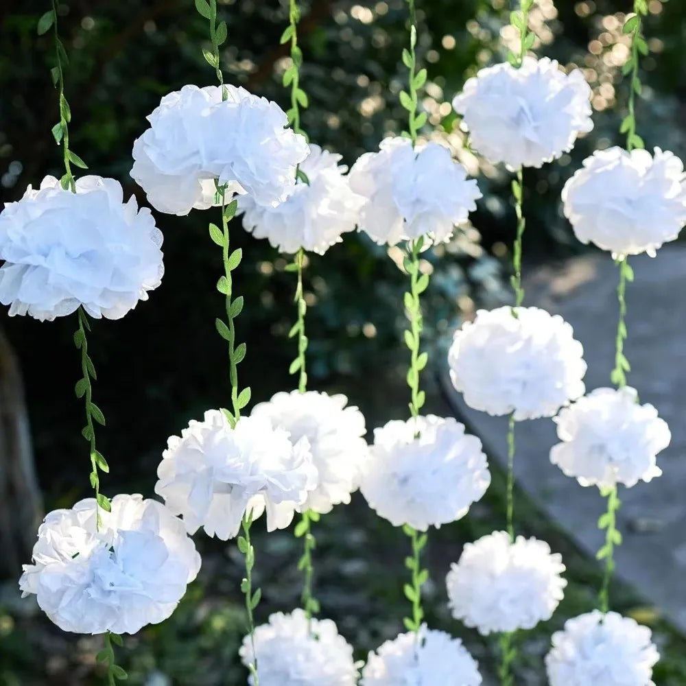 guirlande fleurs artificielles pompons rose blanc bleu modernes 2.5m pièces festive intérieure